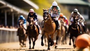 AI image of horses racing.