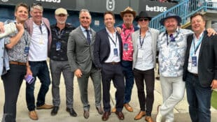 A group of men at Woodbine Racetrack.
