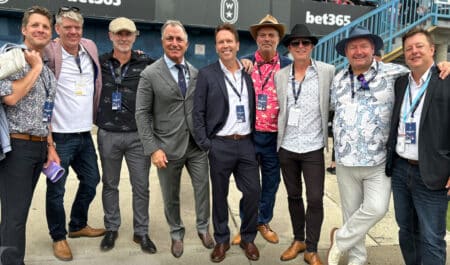 A group of men at Woodbine Racetrack.