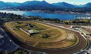 An aerial view of Hastings race track in BC.