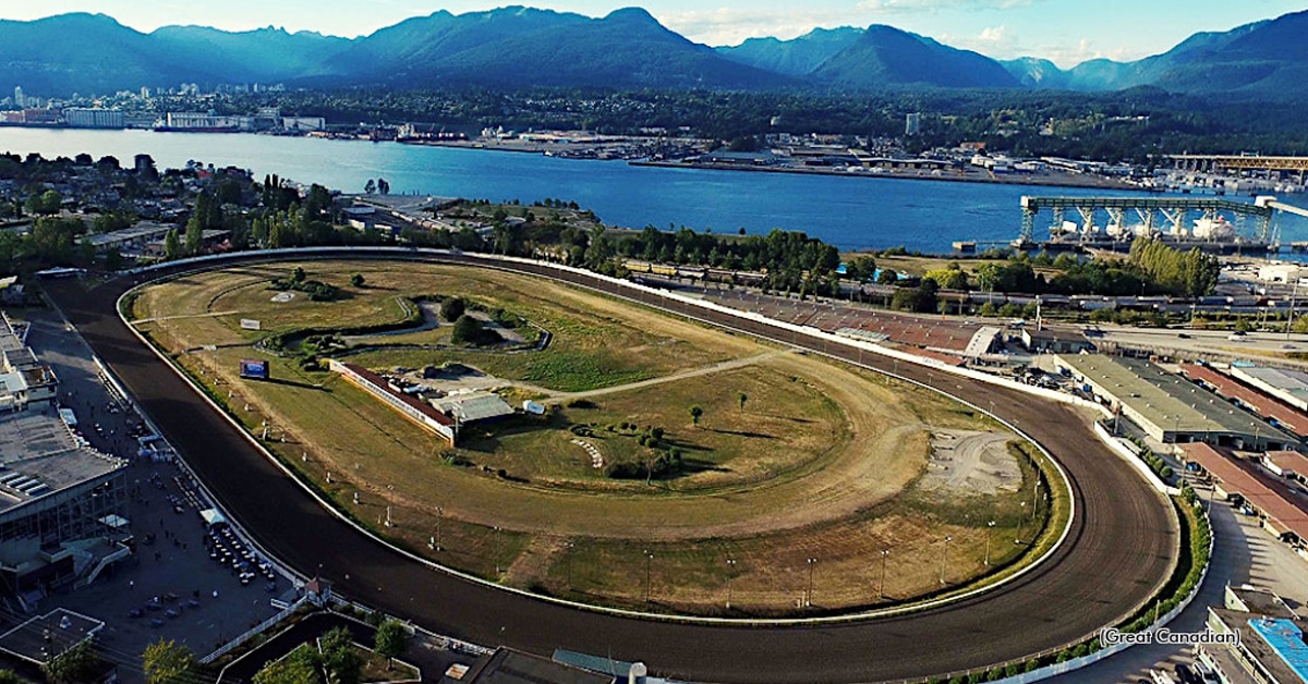 An aerial view of Hastings race track in BC.