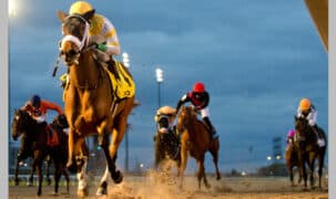 Horses racing at Woodbine.