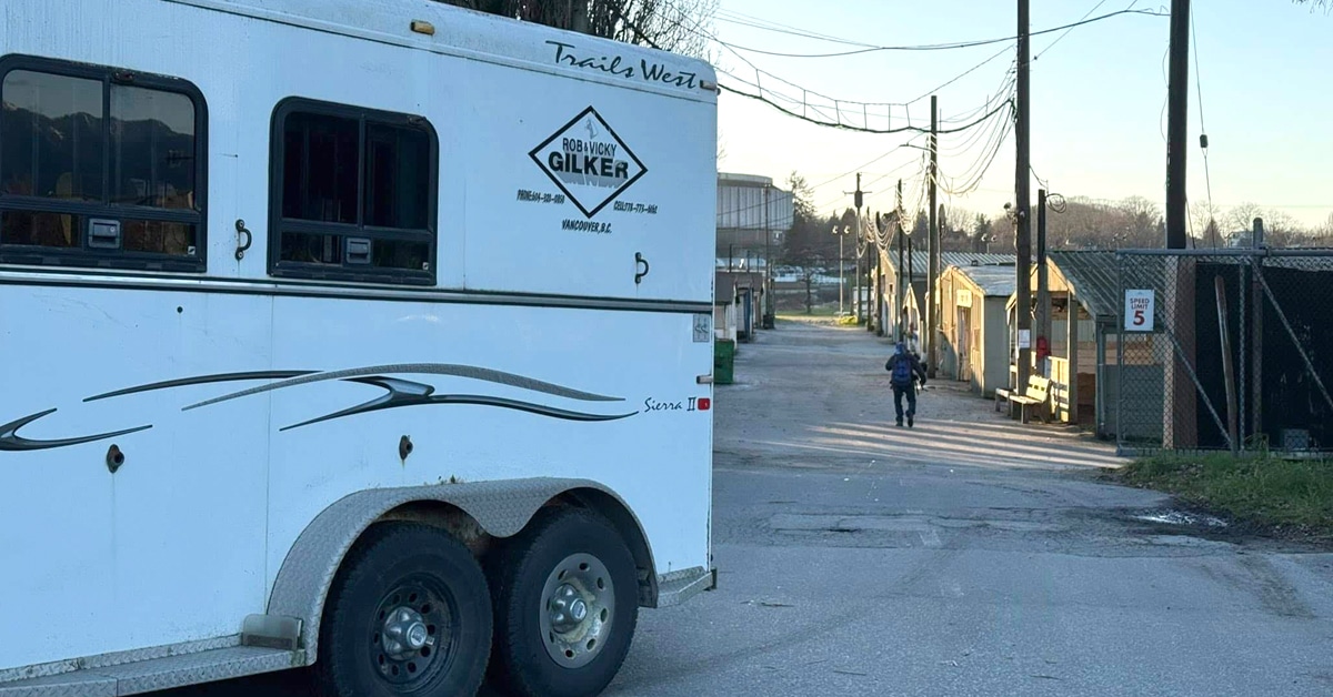 A horse trailer parked on the Hastings backstretch.