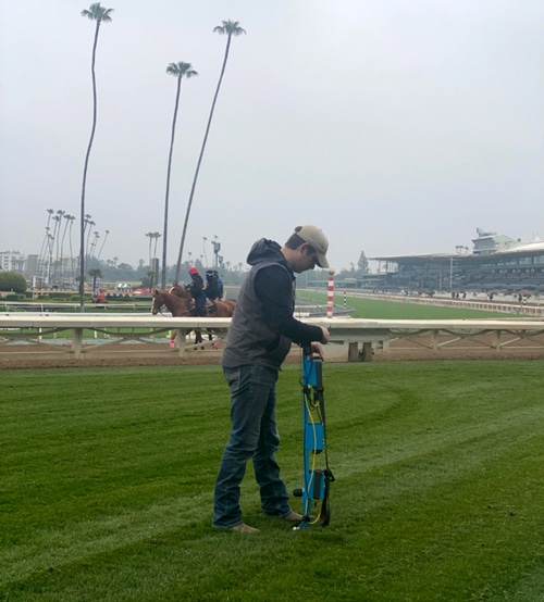 Turf being tested with a penetrometer.