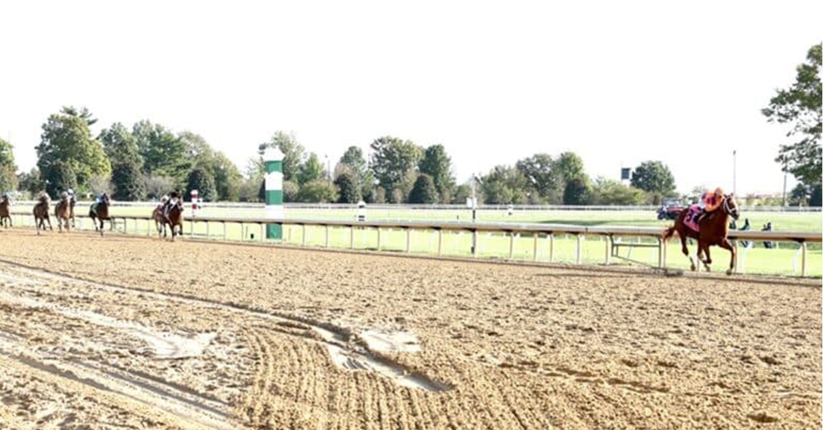 A horse outdistancing the field at Keeneland.