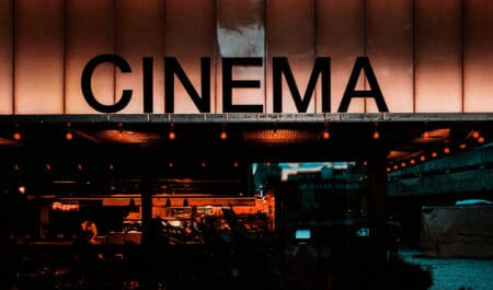 The word cinema on the side of a building.