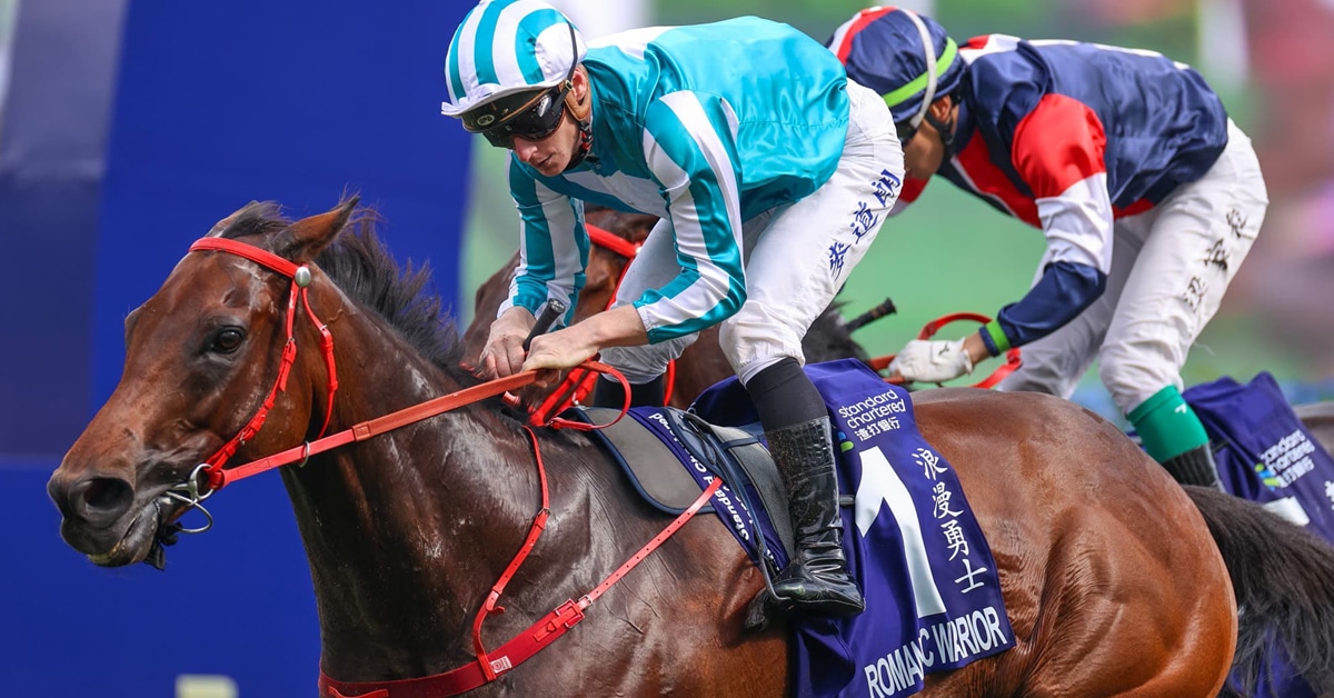 A bay horse winning a race in Hong Kong.