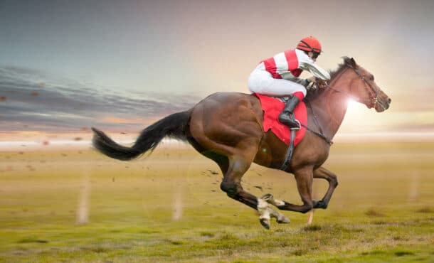A race horse galloping.
