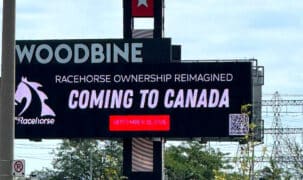 A sign promoting MyRacehorse.