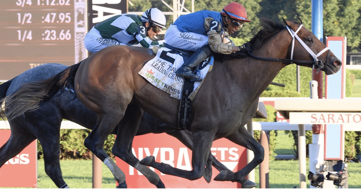 Horses racing in the Travers Stakes.