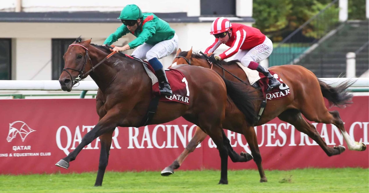 Horses racing on the turf in France.